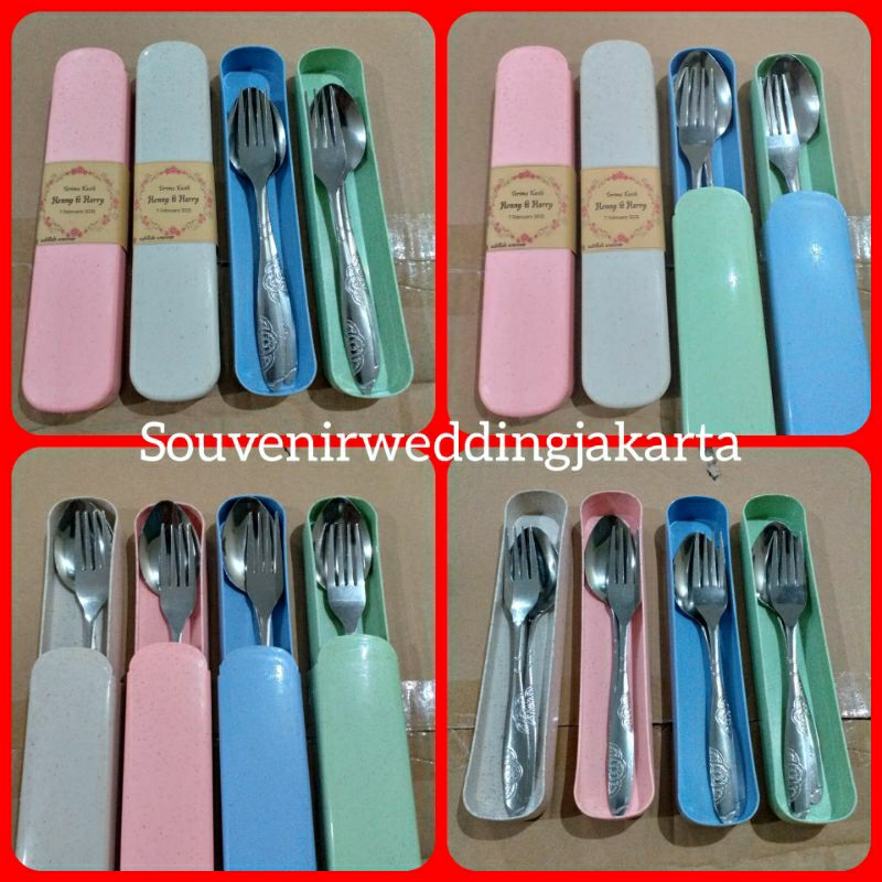 souvenir sendok set stainless kemas box gogreen jerami gandum