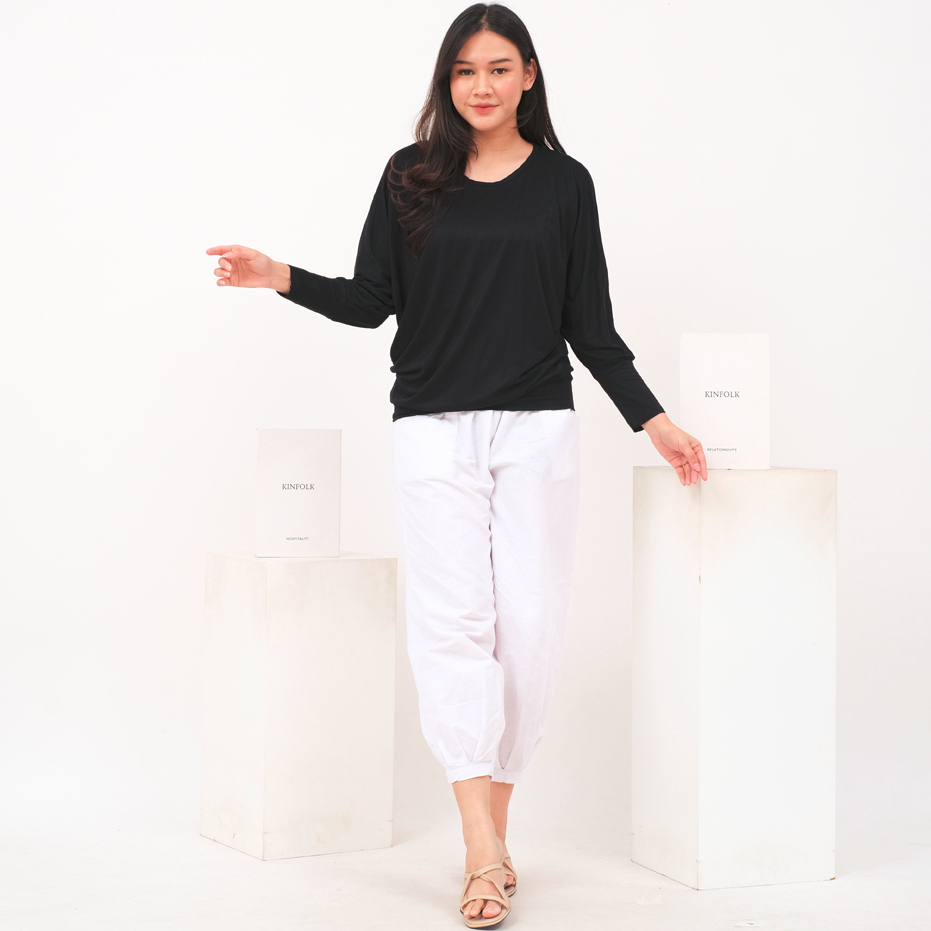 Basic Oversize Kaos Polos Wanita Batwing Spandex Rayon Panjang