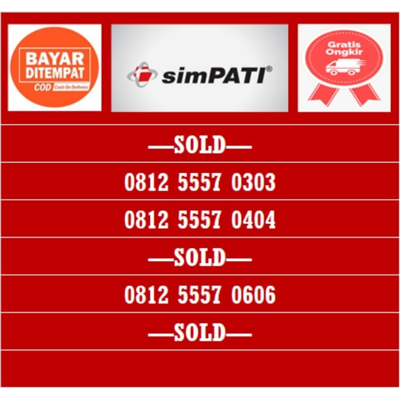 nomor cantik simpati telkomsel 4G 08xx 5557 0303 (nomer, perdana, simpati, telkomsel, 0404, 0606)