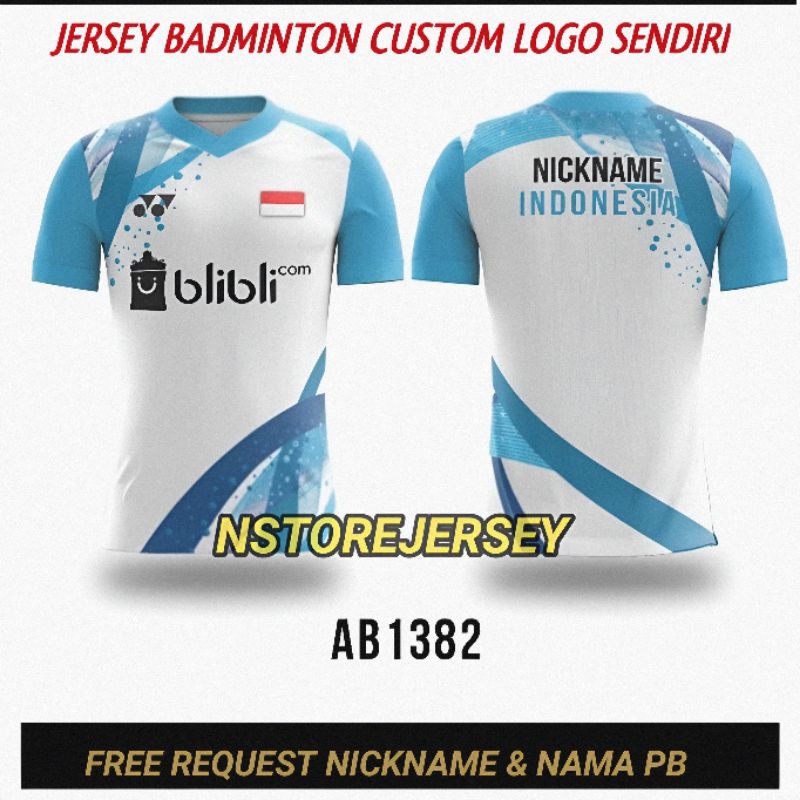 JERSEY BADMINTON INDONESIA CUSTOM FREE LOGO & NAMSET BLIBLI