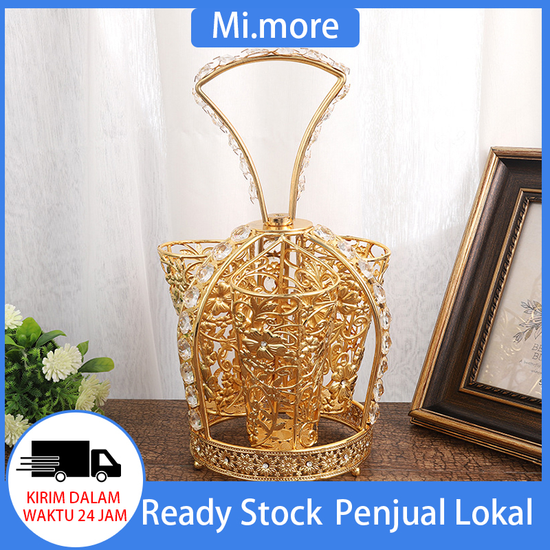 Mi.more Tempat Sendok Gold 3 Grids / Metal Hollow Chopsticks Holder / Multi Storage