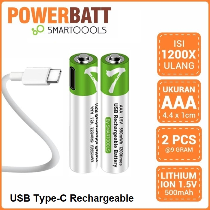 Smartoools Baterai AAA PowerBatt USB Type-C Rechargeable