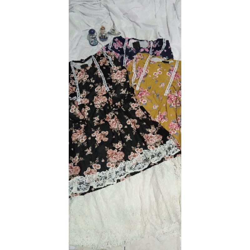Gamis Ceruty Babydoll  Renda Bunga
