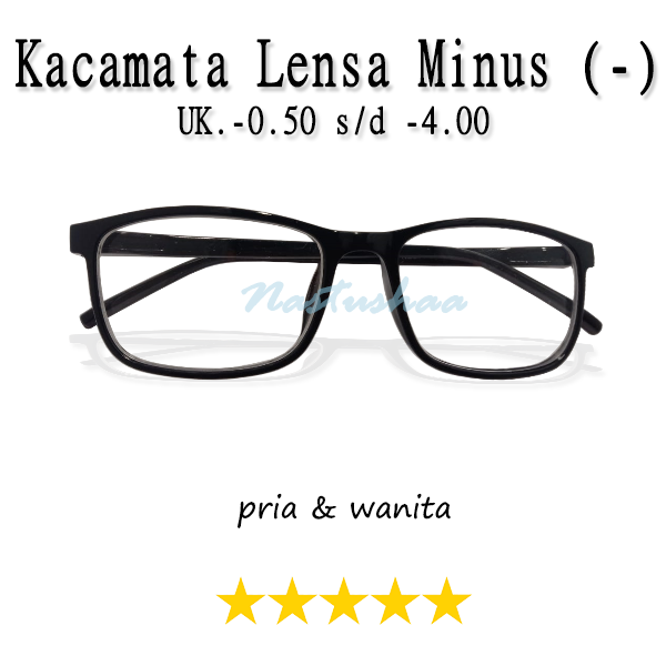 FREE KOTAK!! Kacamata Lensa Minus (-) Model Frame Kotak Hitam Glossy Tersedia Ukuran -0.40 s/d -4.00 Bahan Frame Plastik  Untuk Cowok Ataupun Cewek (Unisex)