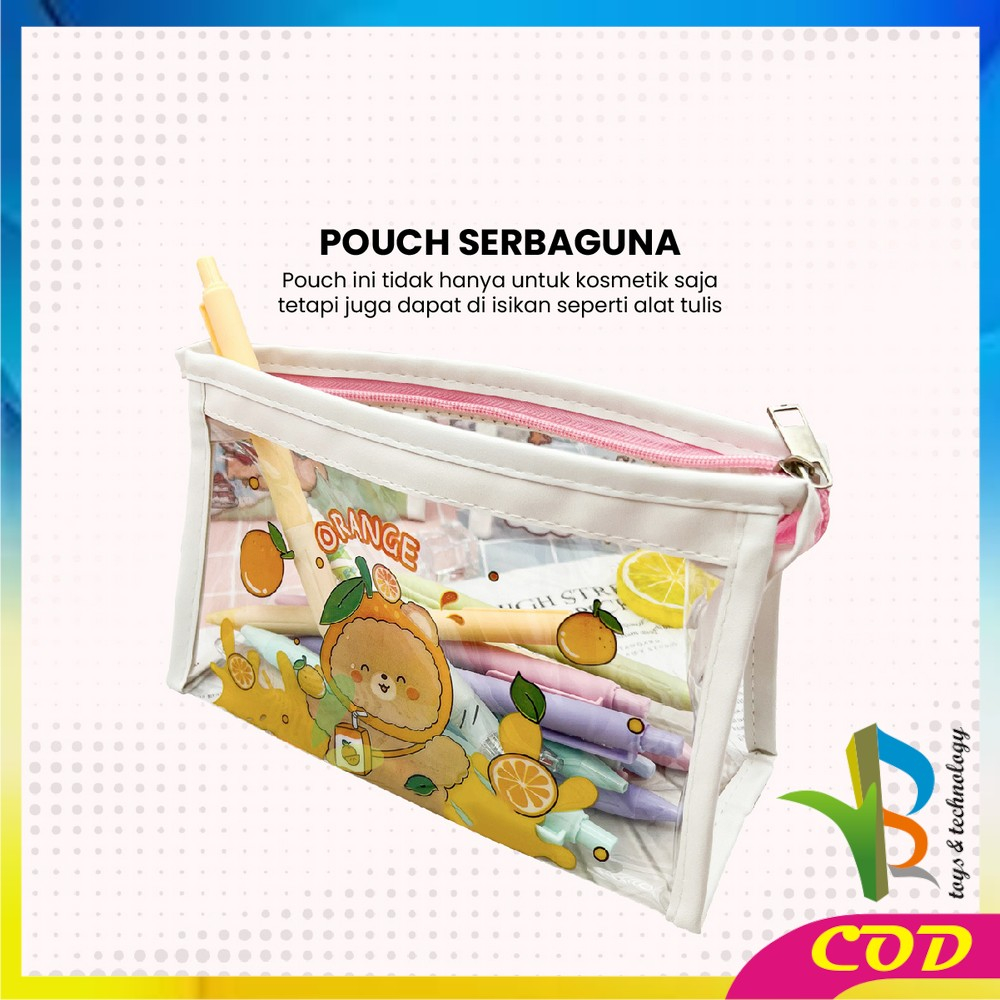 RB-A60 Tempat Pensil Transparan Motif Kartun Tas Pouch Kosmetik / Tas Kosmetik Travel Multifungsi Ala Korea Pouch Serbaguna