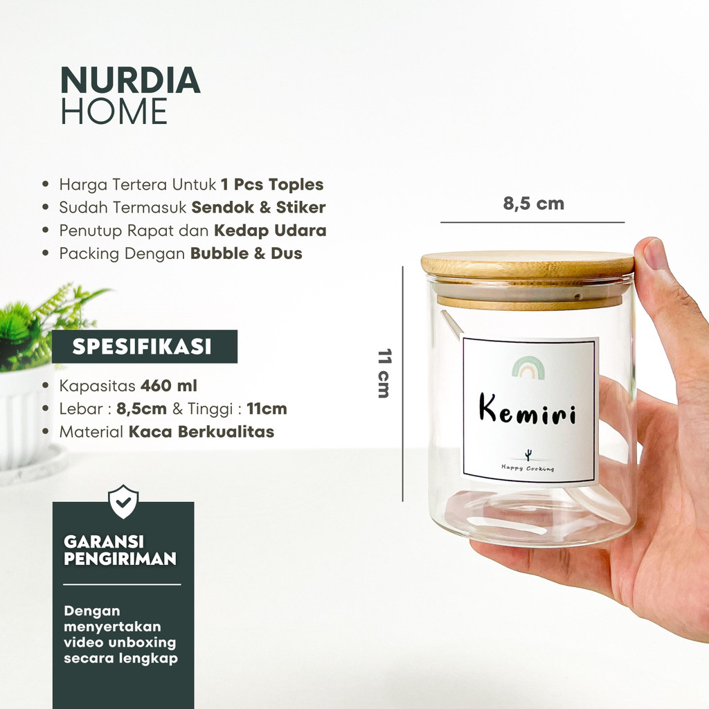 Toples Kaca 460 ml (Tempat Bumbu Kaca / Toples Bumbu Kaca / Botol Bumbu) by Nurdia Home - JG03