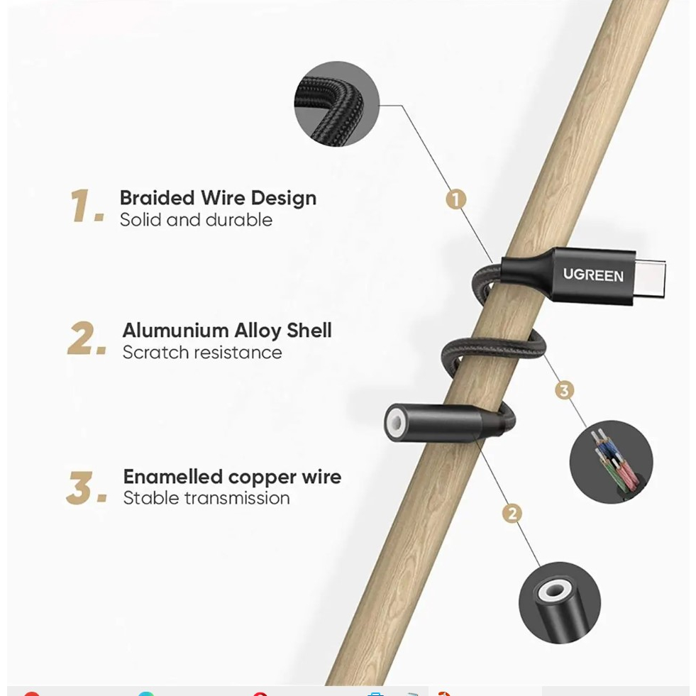 UGREEN Converter Splitter Type C To Jack 3.5mm Audio Music dan Call