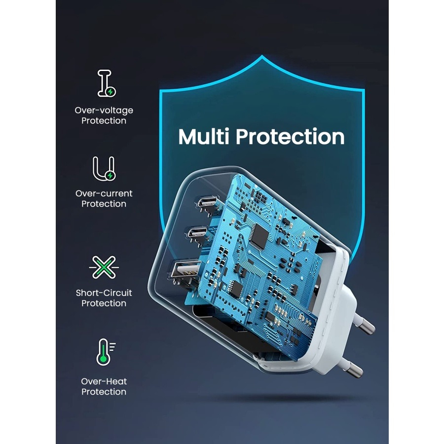 UGREEN Charger Adaptor USB Type C 65W 3 Port PD Super Fast Charging QC