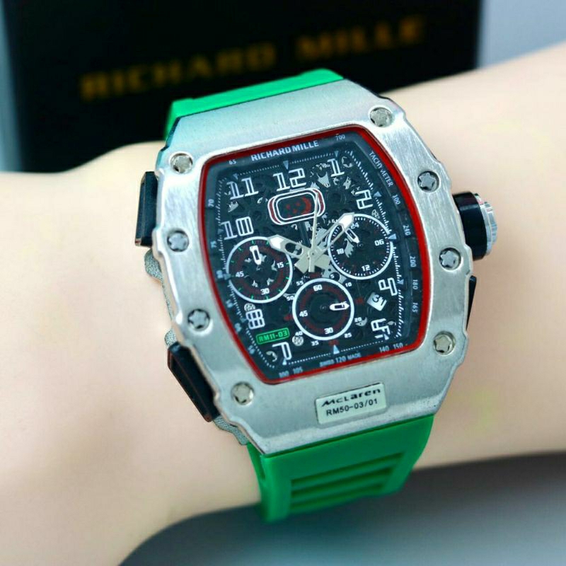Jam Tangan Pria RM Richard Mile Crono Aktif Tali Hijau - Jam Tangan Pria Super Mewah