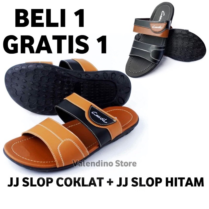 Sandal Pria Casual Beli 1 Gratis 1 Kulit Terbaru Slip On Slide Japit Cowok Dewasa