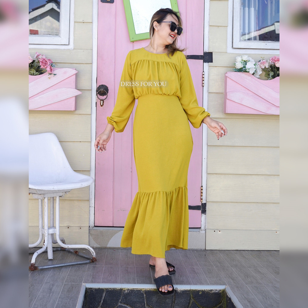 Natal Dress Wanita Outfit Kondangan Baju Wanita Sabrina Dress Korean Style Lengan PanjangACHSA DRESS