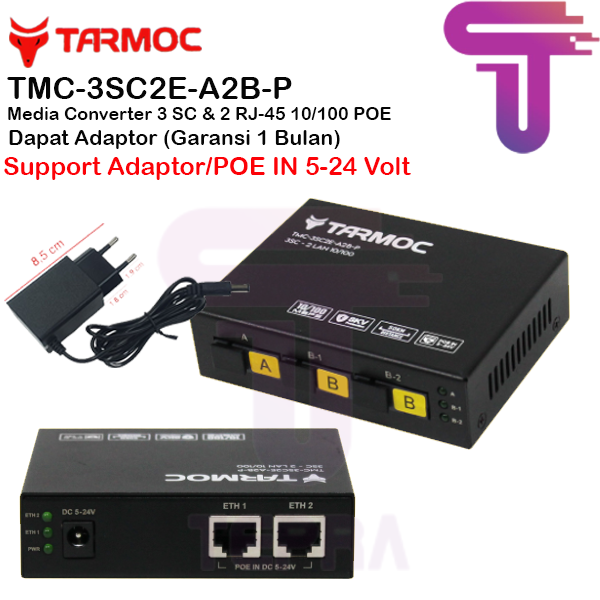Tarmoc TMC-3SC2E-A2B-P | Media Converter 3FO (ABB) 2LAN 10/100M POE