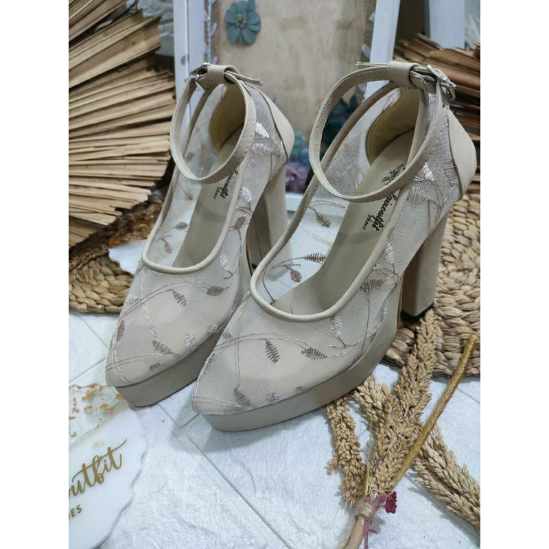 Sepatu wedding Cantik kalia Cream 12cm hak tahu