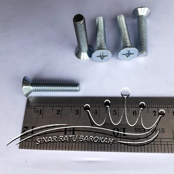 BAUT OBENG PLUS JF M6X30 PANJANG 3CM 3 CM M6 X 30 BAUD 6X30 6 X 30 MM 30MM FLAT HEAD PUTIH GALVANIZ 