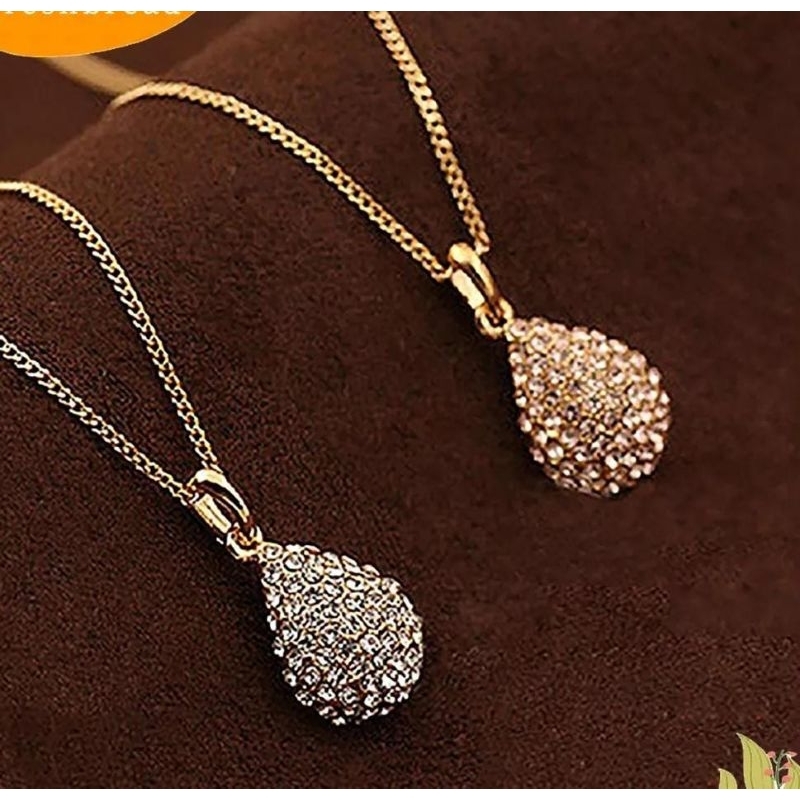 Medan Termurah Kalung fashion korean style Liontin Kristal Tetesan Air Lapis Perak Berkilau