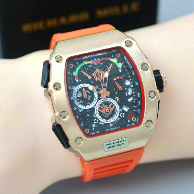 Jam Tangan Pria RM Richard Mile Crono Aktif Body Rosse Gold Tali Orange - Jam Tangan Pria