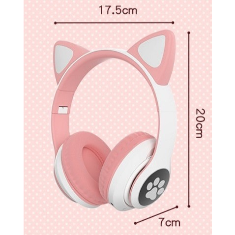 Headset Kucing LED TWS Bluetooth 5.0 Headphone Extra Bass