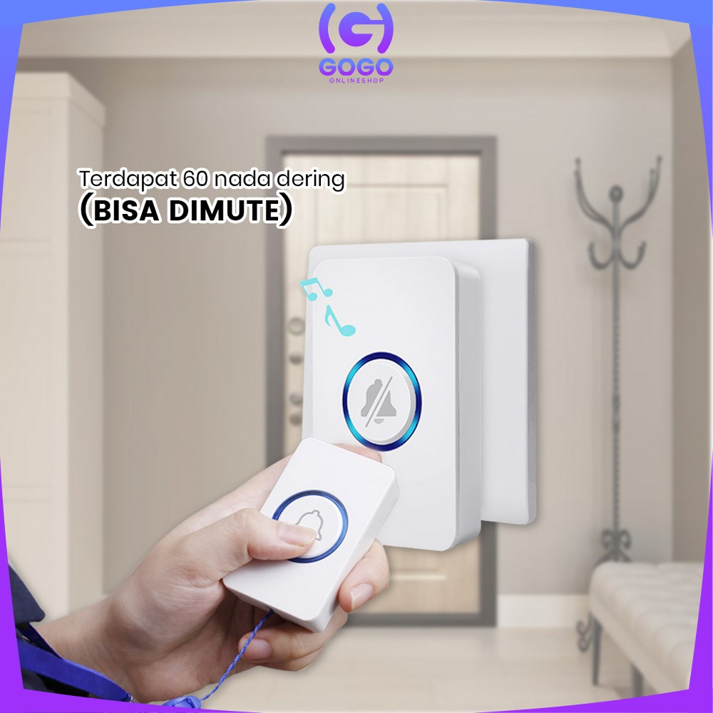 GOGO-C847 Bel Rumah Wireless Tanpa Kabel Nirkabel Remote 1 Transmitter 1 Receiver / Wireless Door Bell Rumah Kantor Waterproof