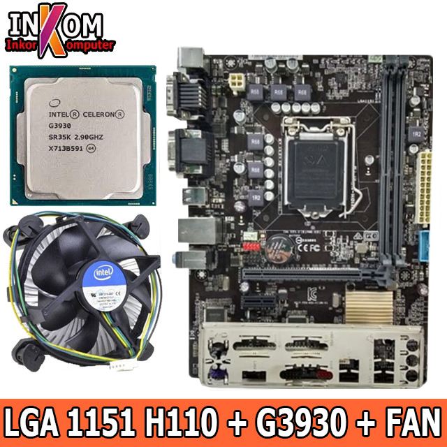 Mobo Motherboard Paket Mobo H110 LGA 1151 + Processor G3930 Dan FAN