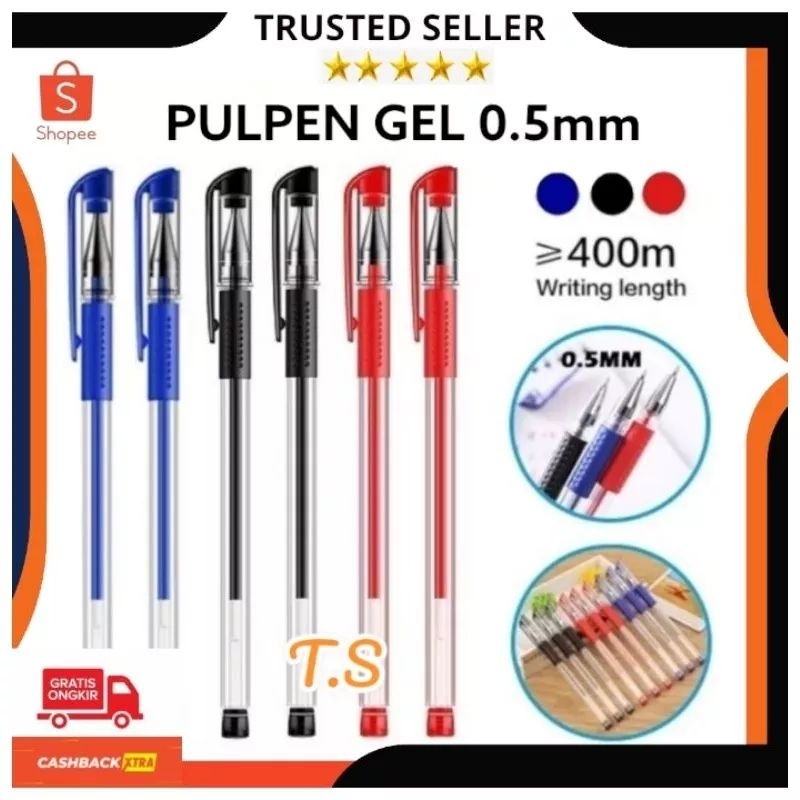 

Pulpen Gel Ink 0.5mm Alat Tulis Kantor Sekolah Warna Hitam Merah Biru Pena Tinta Cair
