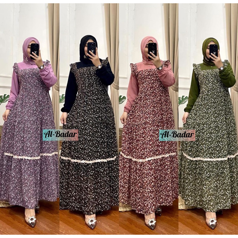 GAMIS CERUTY MOTIP BUNGA KOMBINASI POLOS SATU JAHITAN