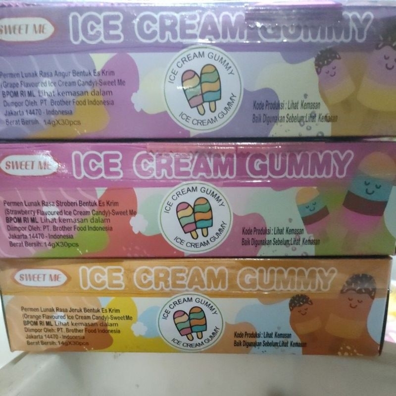 ice cream gummy permen lunak rasa anggur stroberi jeruk bentuk es krim