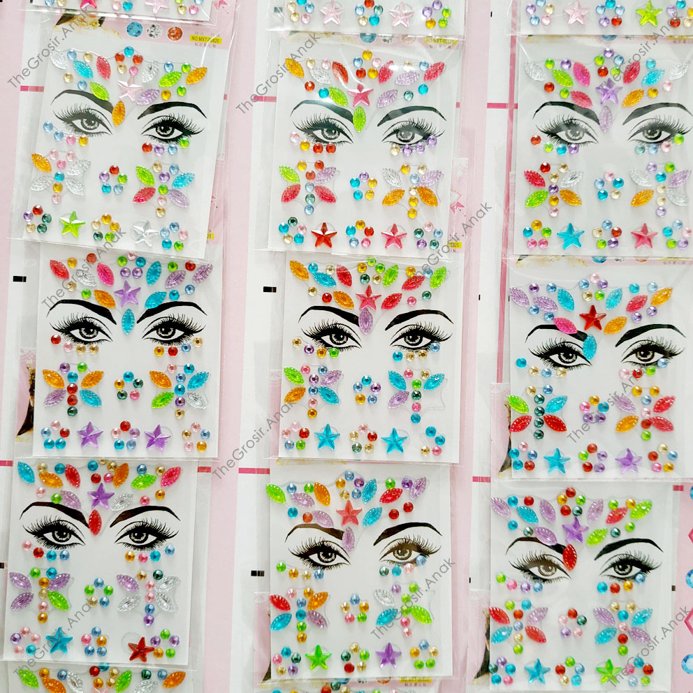 Face Sticker Makeup GROSIR LEMBARAN isi 20pc WARNA RANDOM Manik Wajah Mata Stiker Kristal Diamond