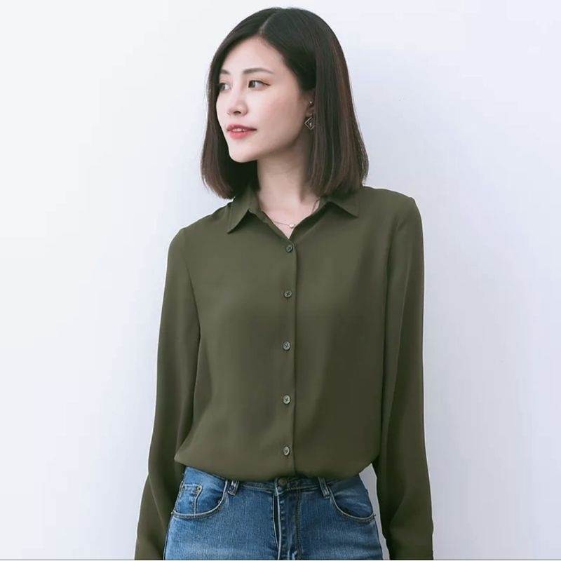 Kemeja Polos Wanita Lengan Panjang Kemeja Basic