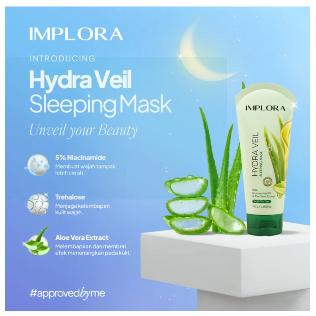 IMPLORA HYDRA VEIL SLEEPING MASK MASKER TIDUR MALAM HARI 100GR 100 GR GRAM