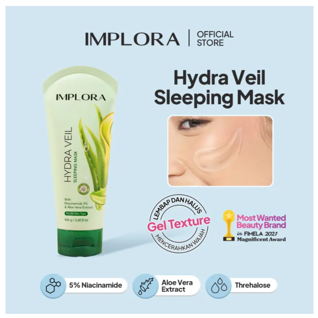 IMPLORA HYDRA VEIL SLEEPING MASK MASKER TIDUR MALAM HARI 100GR 100 GR GRAM