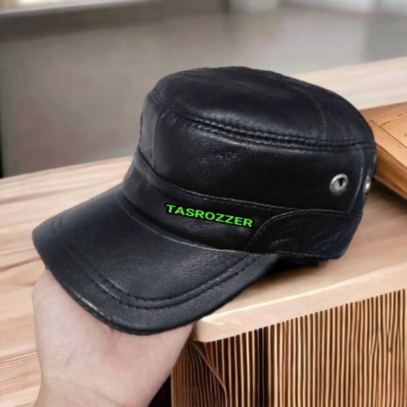 Topi komando kulit asli model 2 lubang sisi kanan kiri