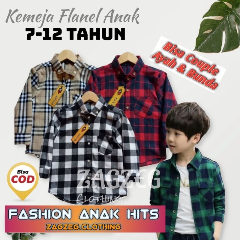 Zagzeg Clothing Promo MURAH Atasan Kemeja Flannel Anak Kemeja Motif Kotak Bahan Flanel Premium Import Anak Tanggung usia umur 7-12 tahun Kemeja Anak Pria Hits Size M L XL Lengan Panjang