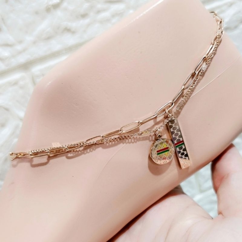 Gelang Kaki Titanium Asli Rosegold mirip emas asli Premium Quality Anti karat anti alergi Stainless steel ori 88290