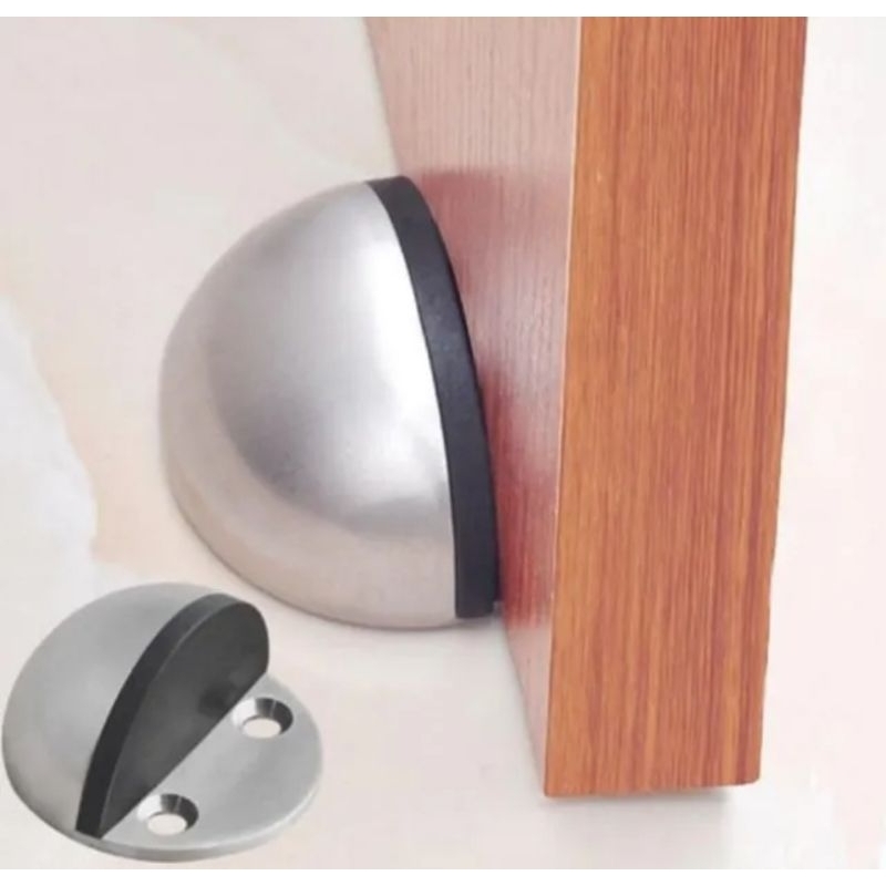 Door Stopper Stainless 2in1 Warna Aluminium Silver Lantai Bentuk Keong Penahan Pintu