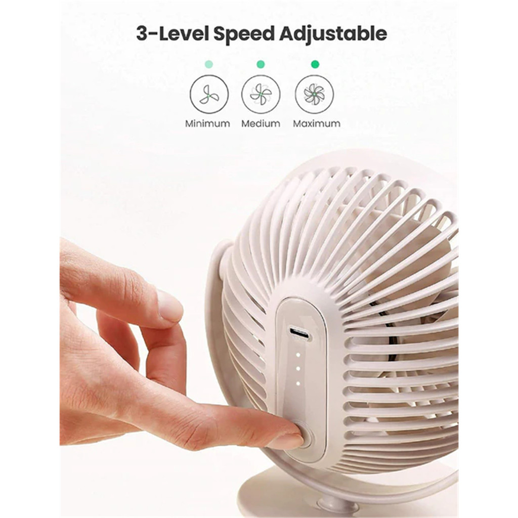 UGREEN ATL Batterai Premium Mini Fan Clip On ,Kipas Angin Meja Portabel 3 Speed 360 Rotation