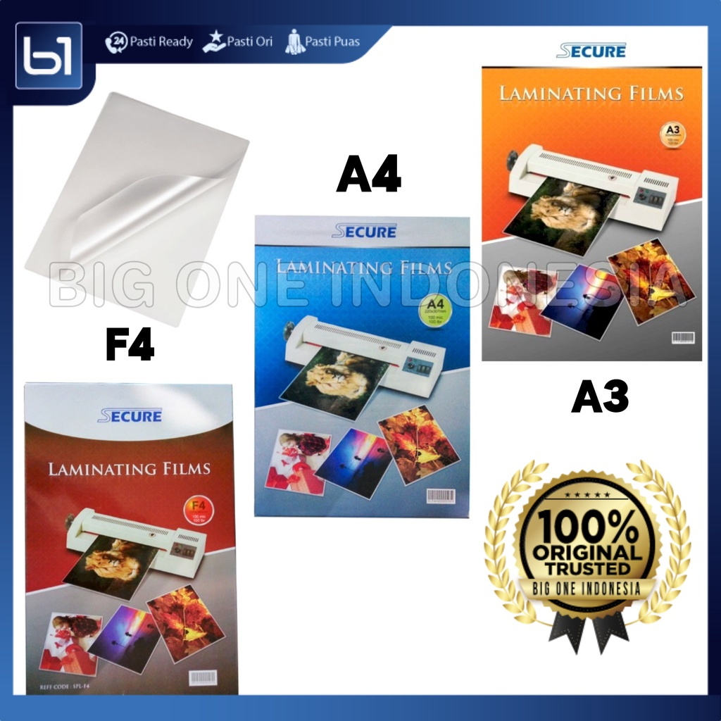 

Plastik Laminating Film Secure Ukuran A4, F4, A3, Laminasi Press 5 Pcs