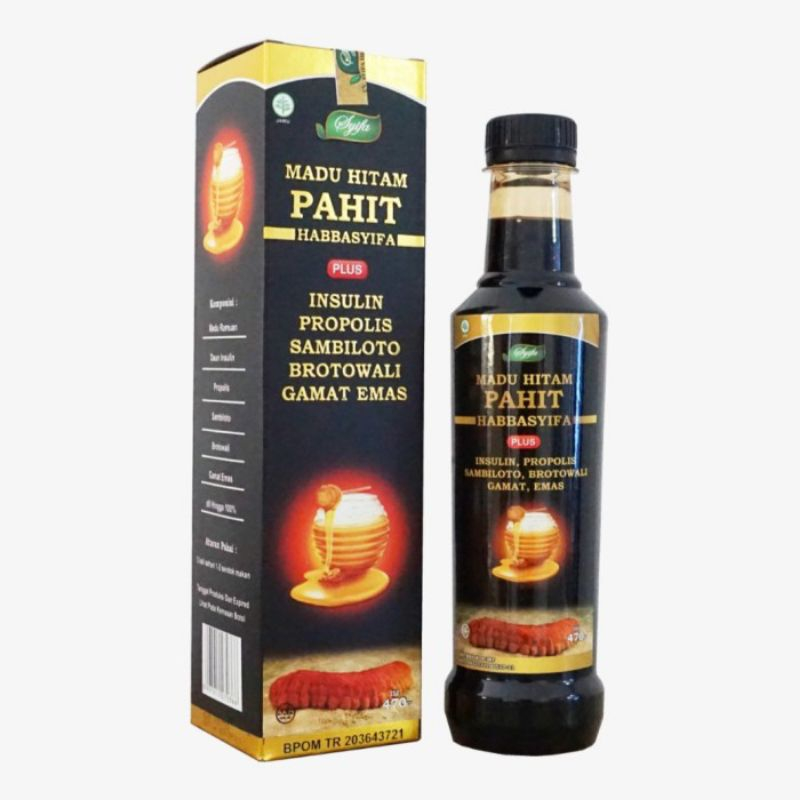 

Madu Hitam Pahit Habbasyifa Plus Daun Insulin Propolis Brotowali 470Gram exp 2024