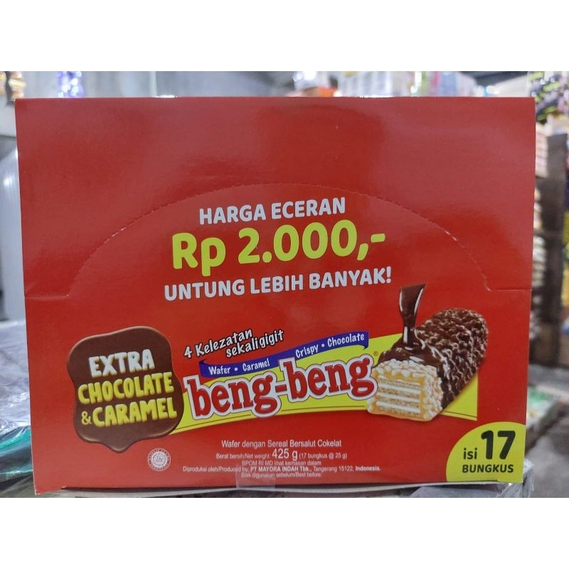 

BengBeng Beng Beng Wafer Caramel Bar Crispy Chocolate Wafer Sereal Bersalut Cokelat Box Isi 17 Pcs 25 Gr