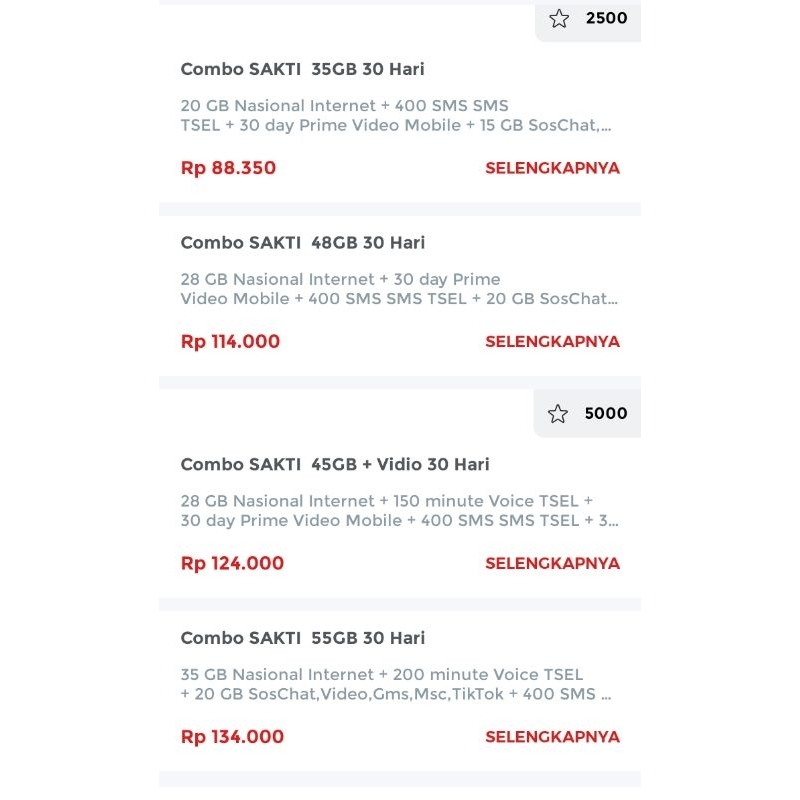 Nomor simpati cantik Combo Sakti kwartet 8888 murah