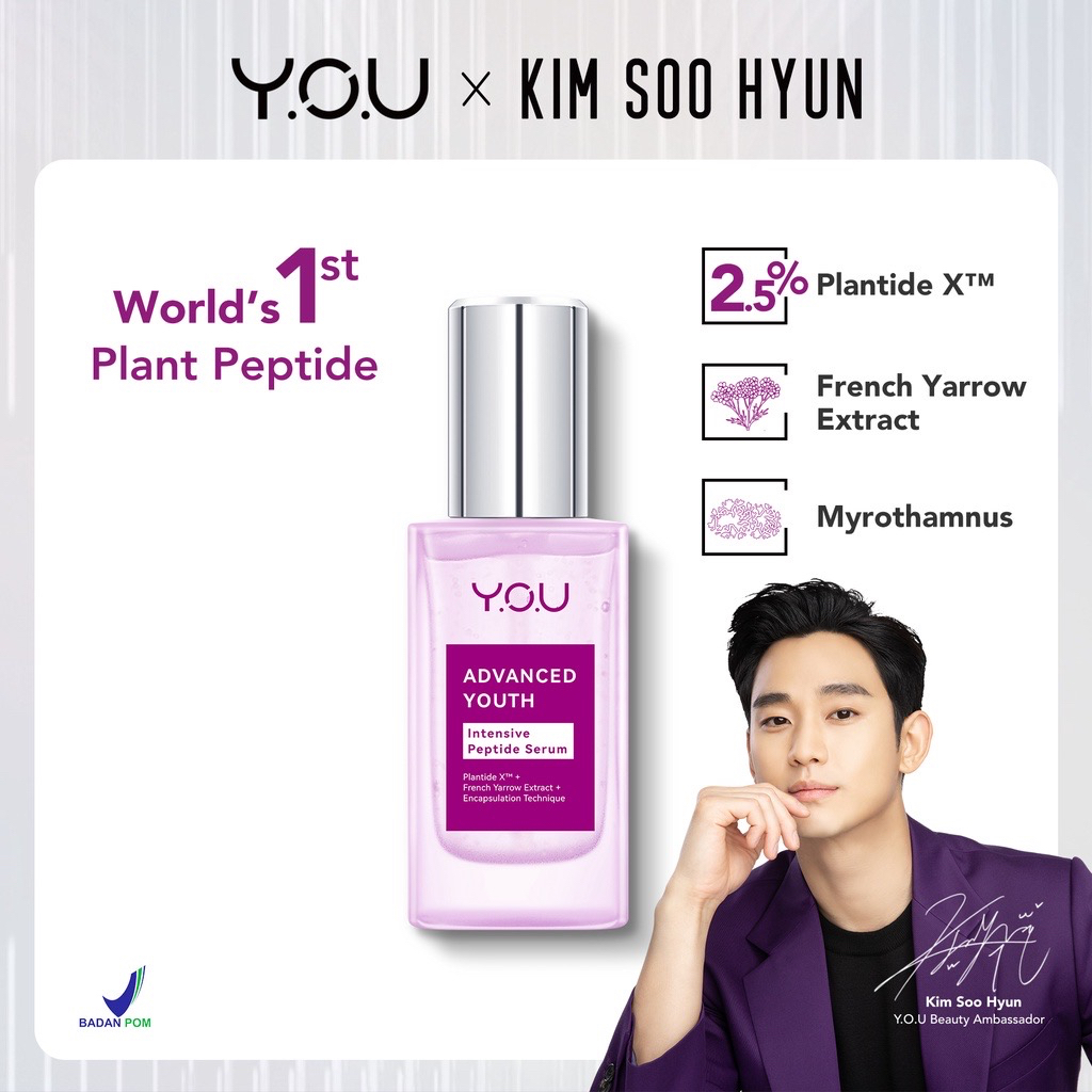 YOU Advanced Youth Intense Peptide Serum Indonesia / Serum Wajah 30ml / Plantide X + French Yarrow Extract Encapsulation Technique / Essence Ampoule / Menghidrasi Berminyak / Anti Aging Penuaan Dini Garis Halus Keriput / Skincare Face Care Y.O.U Series