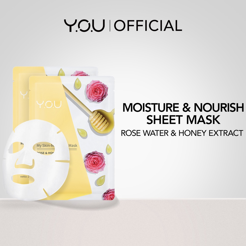 YOU My Skin-Mate Face Mask Indonesia / Masker Wajah 22g / Moisture Nourish / Oil Control Refreshing / Refresh Calming / Firming Supple / Revitalizing Firming / Rose Honey / Cactus Kiwi / Lotus Cucumber Marigold Avocado Camellia Pomegranate / Y.O.U Series