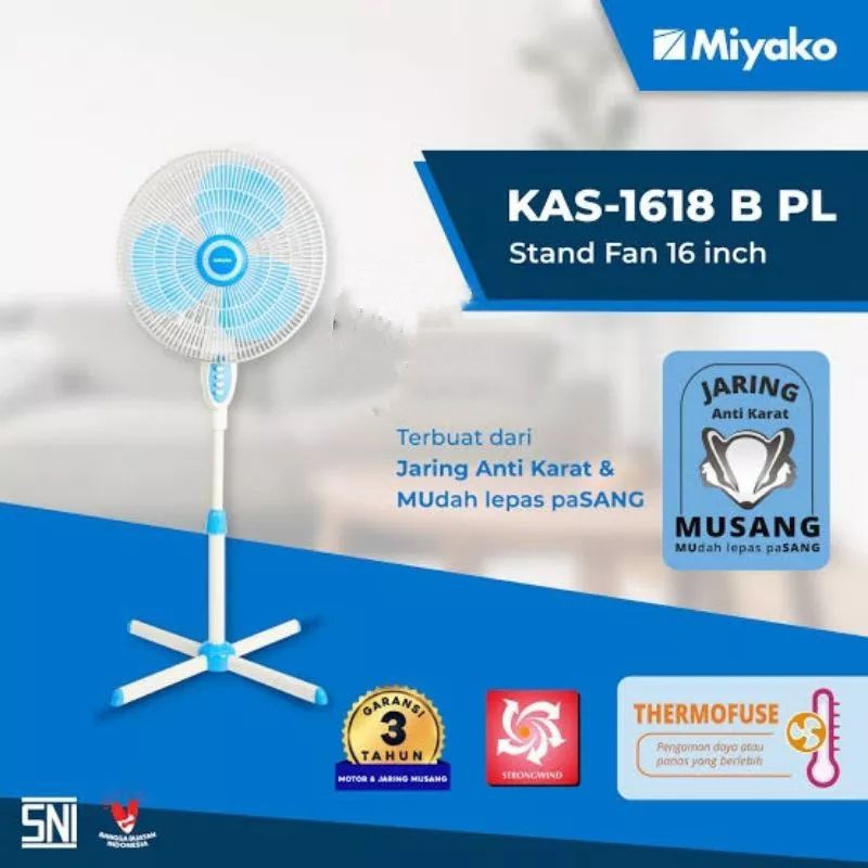 Miyako KAS 1618 B PL Kipas angin 16" / Stand Fan Miyako 16 inch kas 1618b pl / Kipas Angin Berdiri M