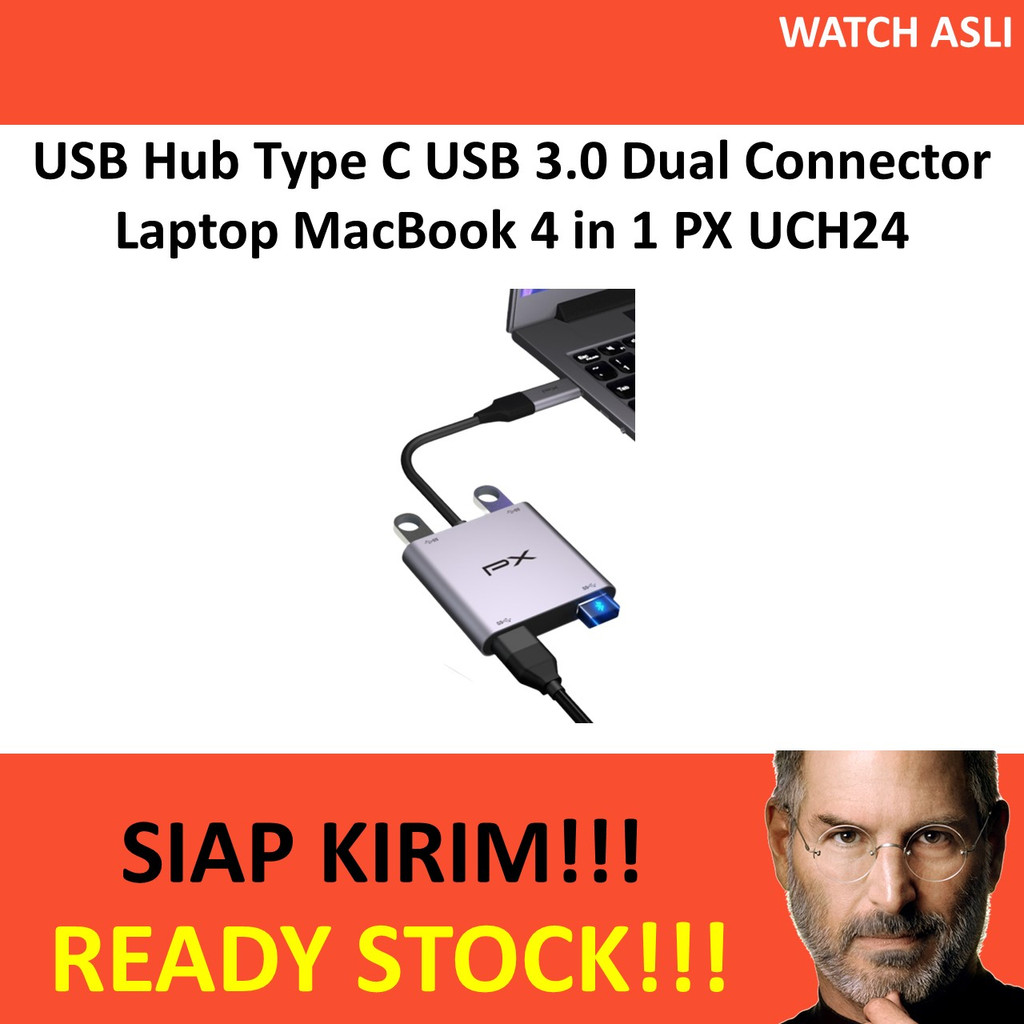 USB Hub Type C USB 3.0 Dual Connector Laptop MacBook 4 in 1 PX UCH24