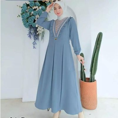 Fadilia dress kondangan gamis brukat crinkle gaun pesta muslimah baju muslim wanita terbaru sage