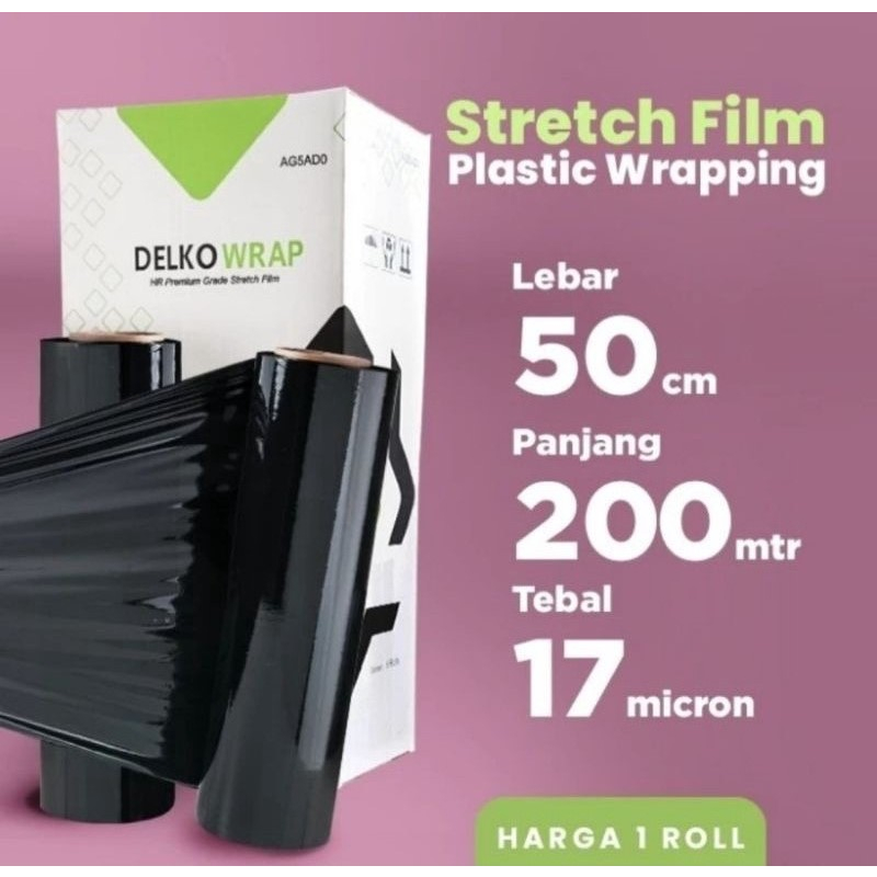 Plastik Wrapping Barang Stretch 50x300 Hitam Film Delkowrap