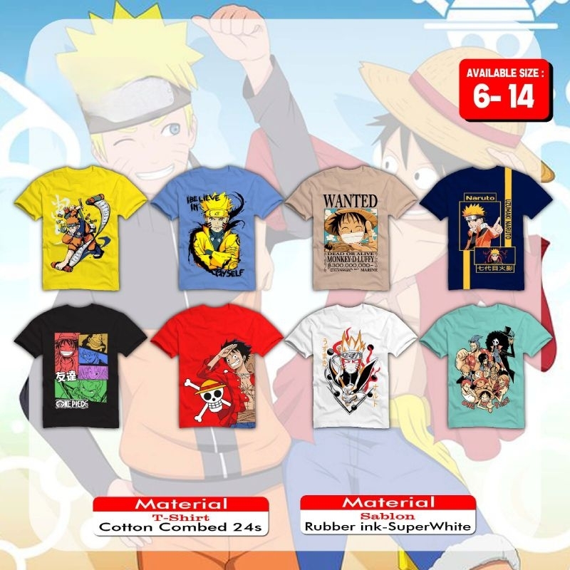 Kaos 05hk0sh Premium naruto one piece Series Size Junior 6-14T kaos naruto one piece