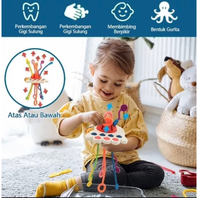 Teether Bayi Gigitan Bayi Bpa Free 6-12 Bulan Mainan Edukasi Montessori Tarikan Sensorik Silikon