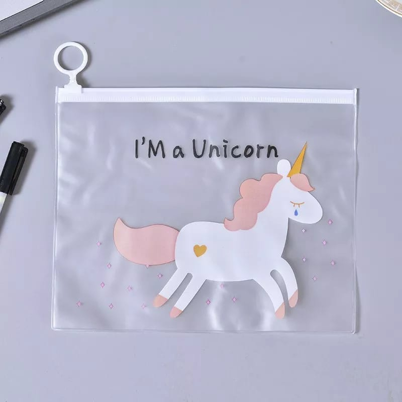 POUCH KOSMETIK ZIP LOCK PVC MOTIF CACTUS UNICORN SERBAGUNA