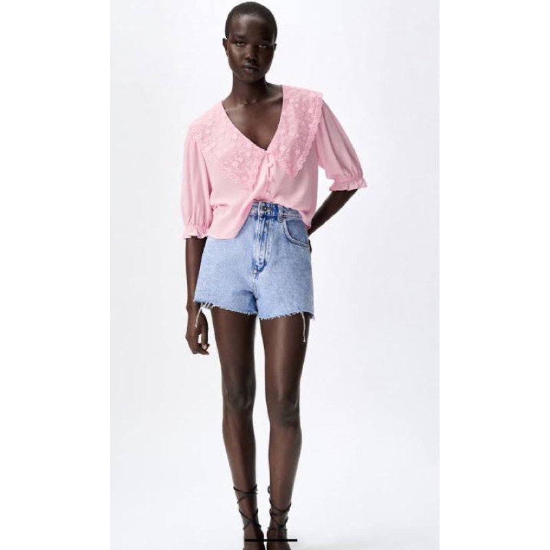 Zara Pink blouse with embroidered flap