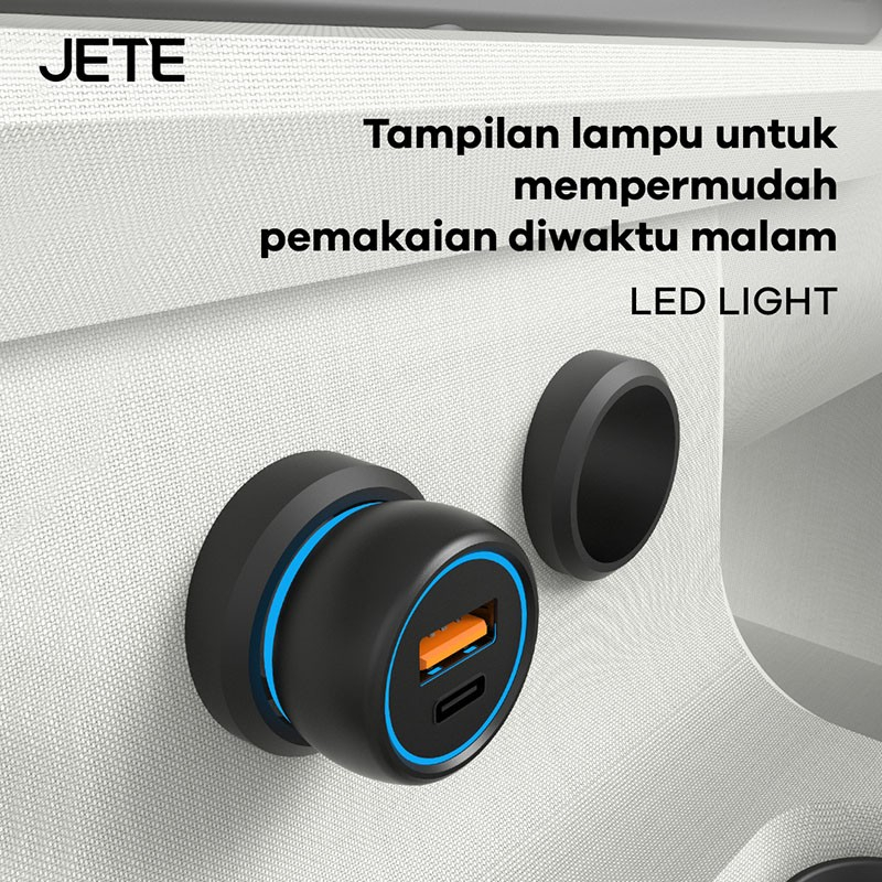 JETE J6 Car Charger Dual Output 48W Type C PD &amp; QC 3.0 with LED Light